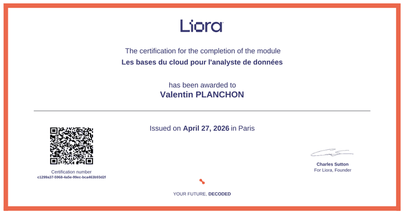 Certificat Les bases du cloud pour l'analyse de données — Liora