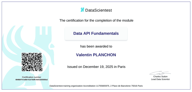 Certificat Data API Fundamentals — Liora