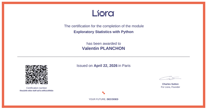 Certificat Exploratory Statistics with Python — Liora
