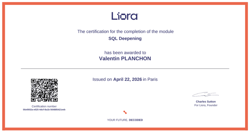 Certificat SQL Deepening — Liora