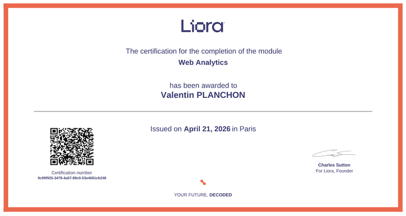 Certificat Web Analytics — Liora